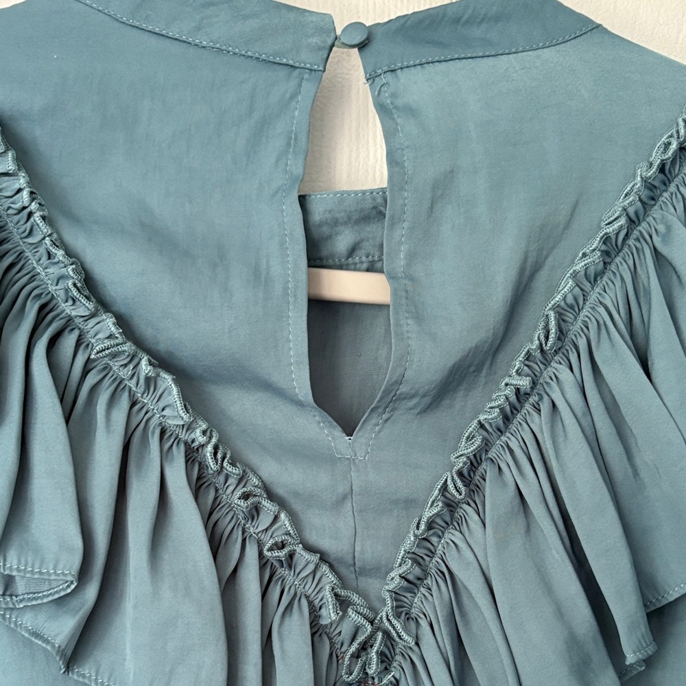 Glam Women’s Teal V Ruffled Blouse - Picture 8 of 9